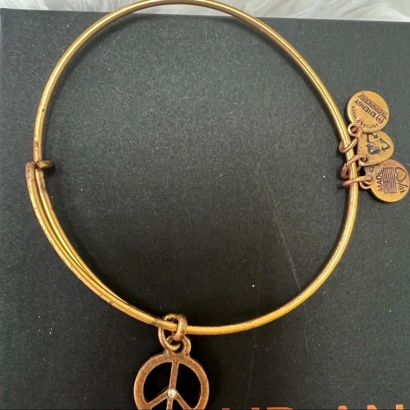 Alex and Ani Gold Peace Sign Bangle Bracelet - Picture 2 of 3
